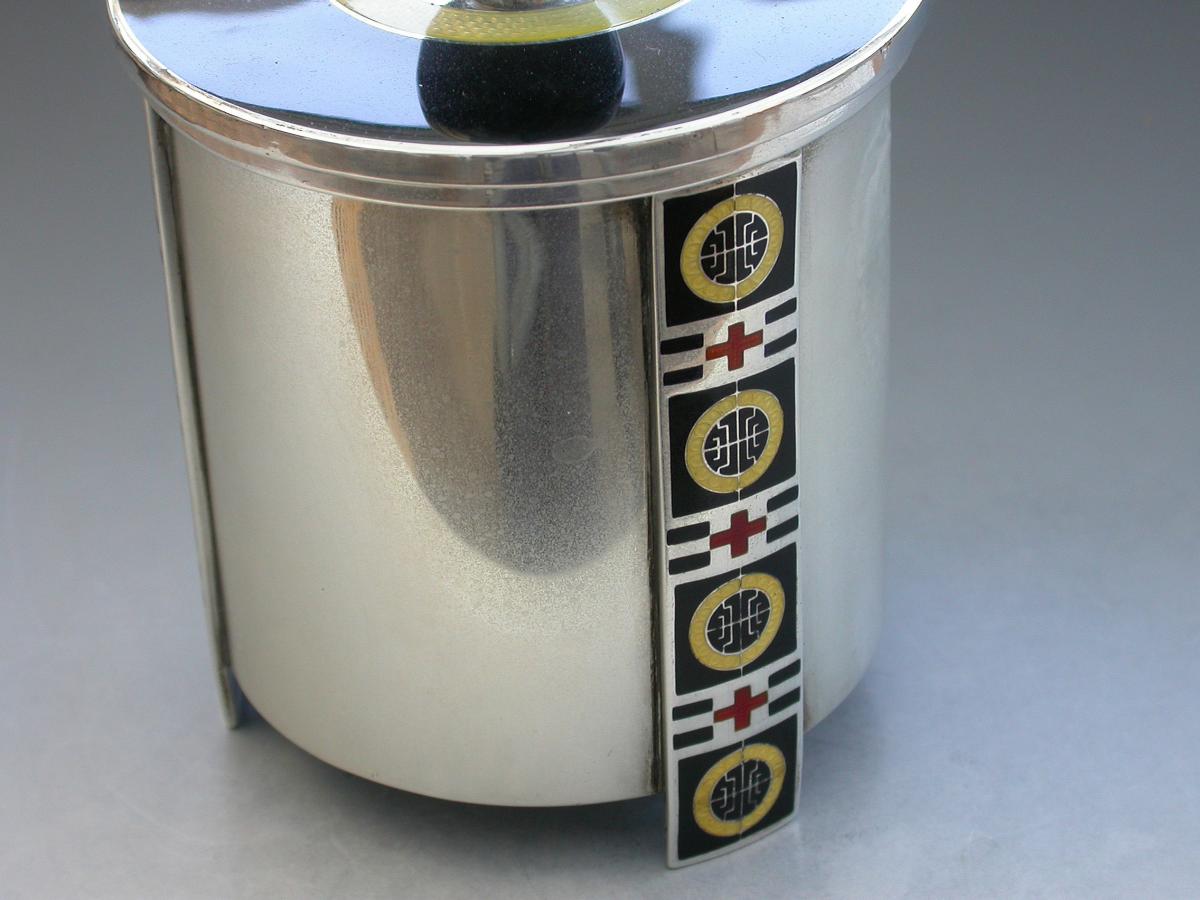 Norwegian Silver & Enamel Art Deco Tea Caddy. By David Andersen, Oslow, Norway, c1930 