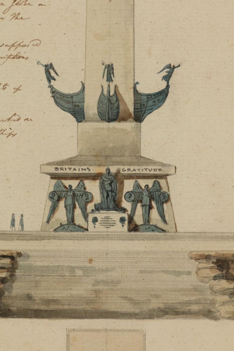 Charles Heathcote Tatham – ‘Design for a Naval Monument’, Pencil, pen and grey ink, wash, Signed and dated ‘February 3. 1800.’