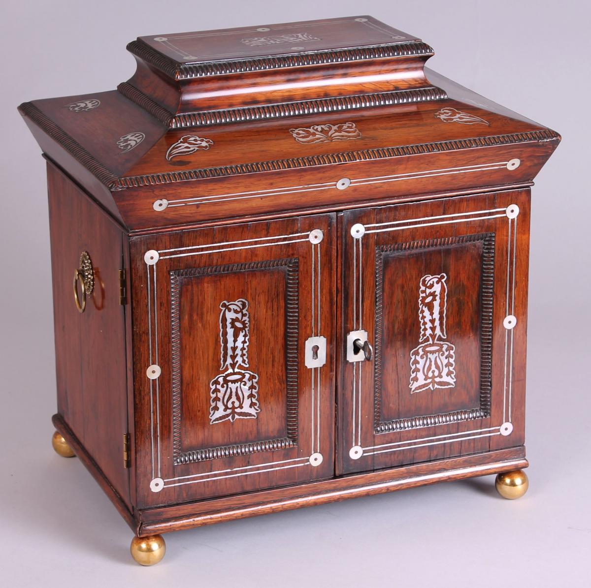 William IV period rosewood and mother-of-pearl inlaid lady's table compendium