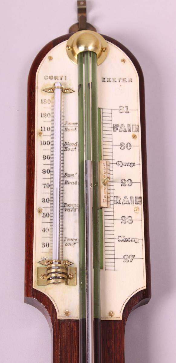 Early 19th century rosewood stick barometer by Corti of Exeter