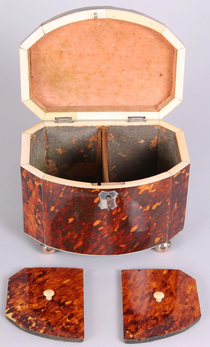 Fine Regency period tortoise-shell bow-fronted double tea-caddy