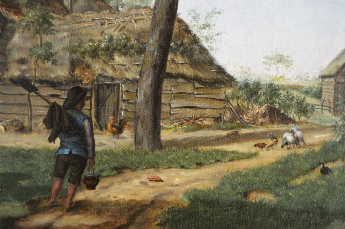 Landscape oil painting of a farm by Hermanus Van Brussel