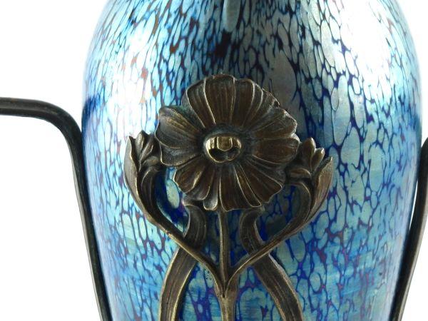 Art Nouveau Loetz Papillon vase in a metal mount