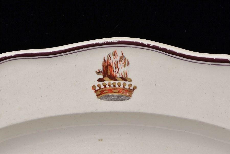 Antique English Creamware Armorial Dish, Possibly Melbourne, The Coat of Arms is that of The Chief of Grant. Circa 1800.