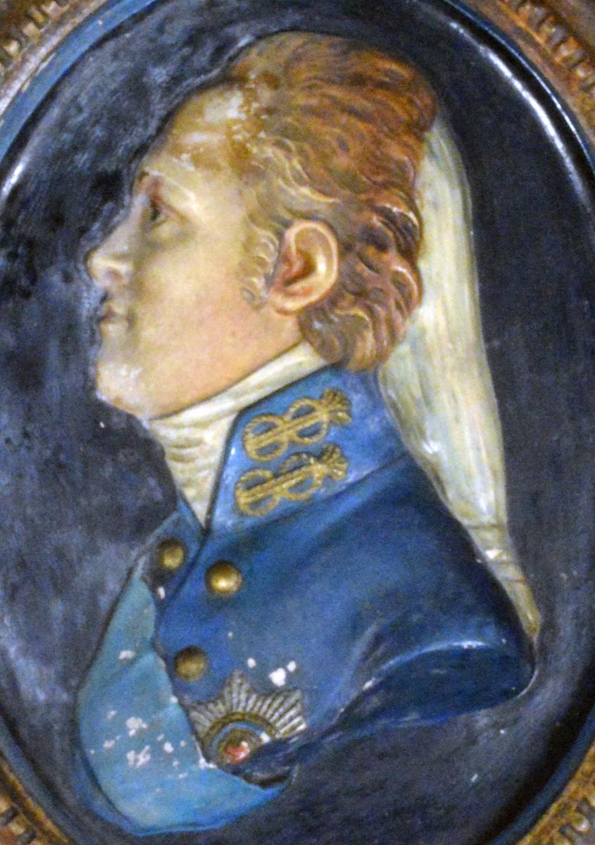 Continental Terracotta Plaque of a man wearing The Order of the Garter. late 18th/19th Century.
