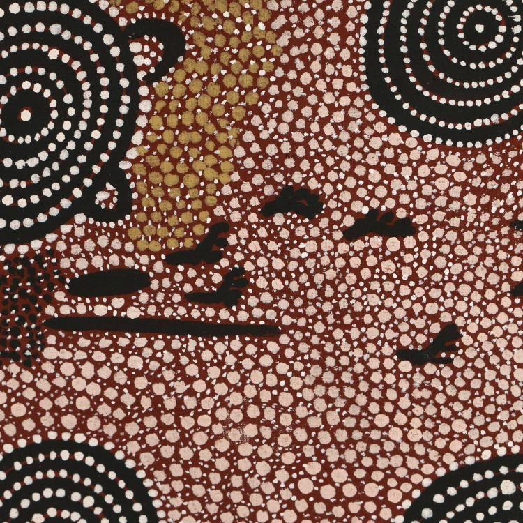 Australian Aboriginal Painting, Johnny Warangula Tjupurrula (1918-2001), Kamparapa landscape, oil on canvas.