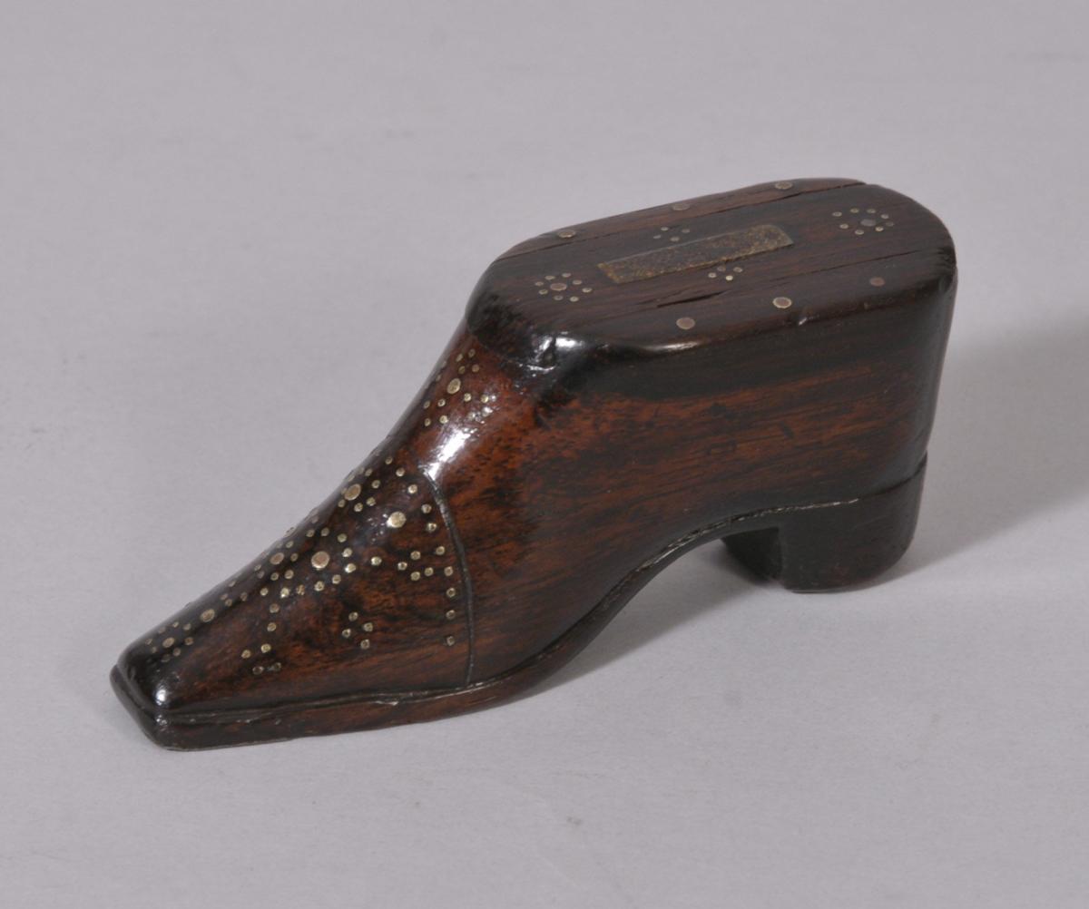 S/2654 Antique Treen 19th Century Rosewood Snuff Shoe