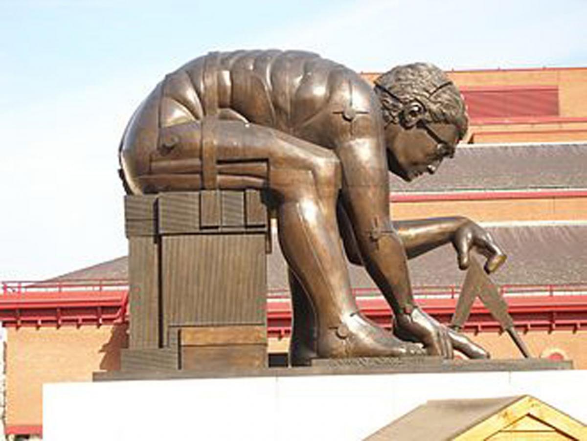 The 1988 Paolozzi statue currently at the piazza of the British Library.
