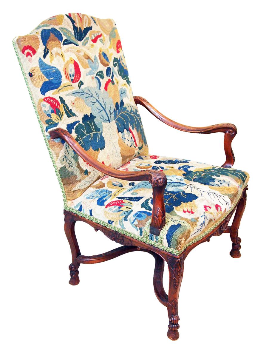 Antique 19th Century French Tapestry Library Armchair