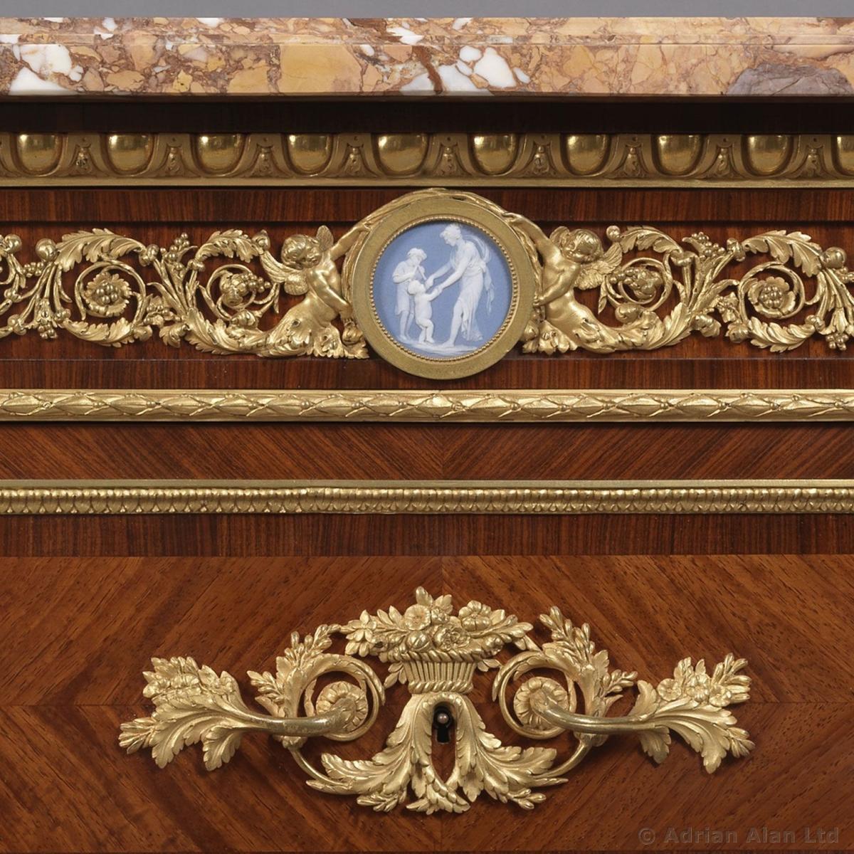 A Louis XVI Style Five Drawer, Marble Top Chiffonier by Zwiener
