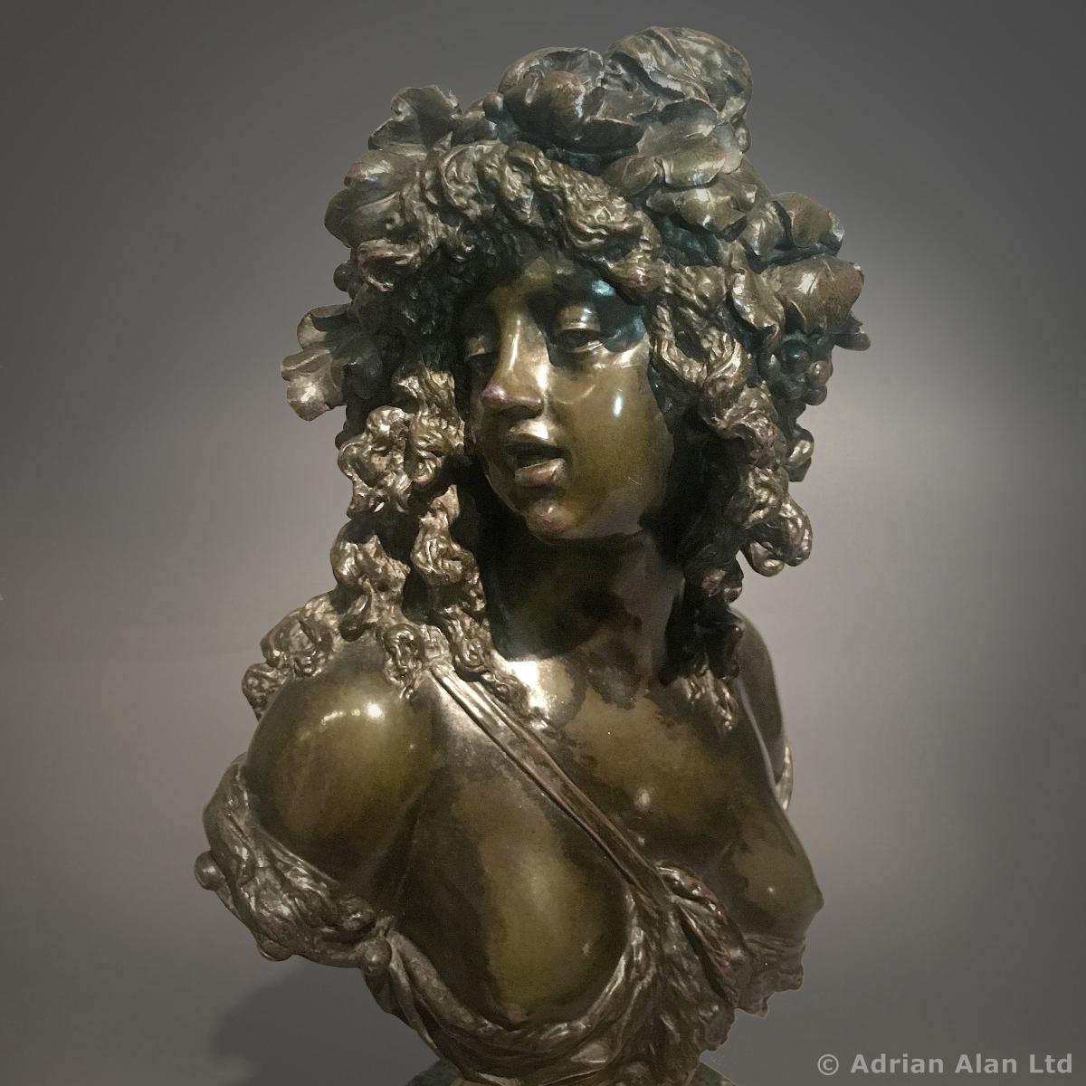 Patinated Bronze Allegorical Busts By Pierre-Louis Détrier
