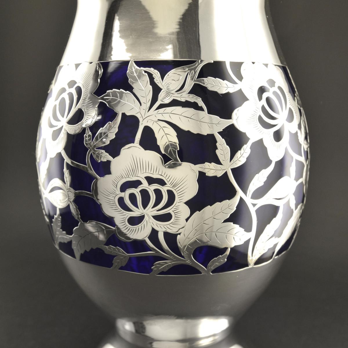 Silver and Blue Glass Vase