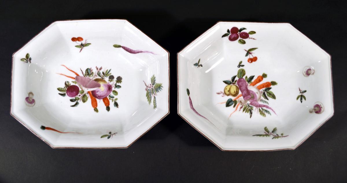 Antique Chelsea Porcelain Vegetable Dishes, Brown Anchor, Circa 1758-60
