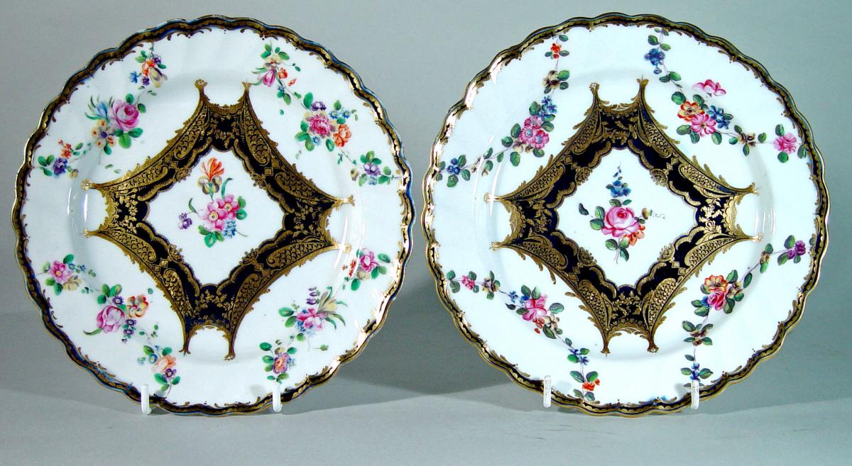 Antique Chelsea Derby Porcelain Dessert Plates, Circa 1770