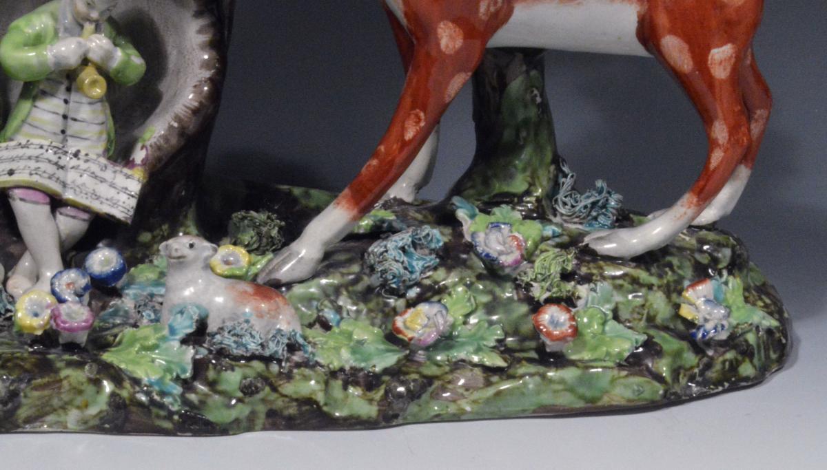 Staffordshire Pearlware Double Deer Park Spill Vase Pottery Group,  Circa 1820-30.