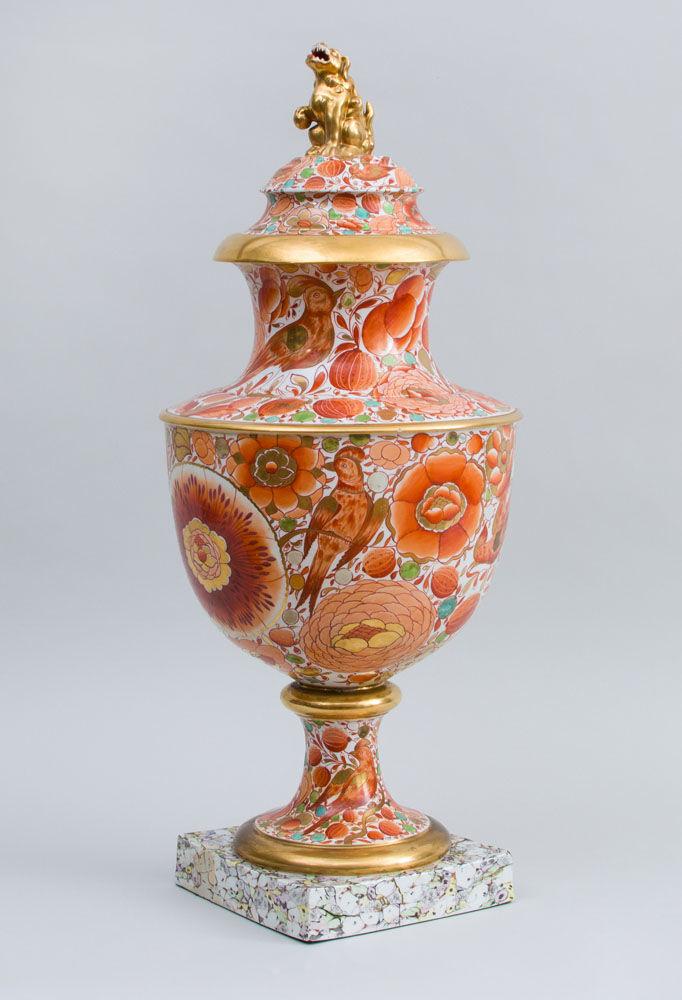 English Regency Period Porcelain Massive Urn & Cover,  Probably Chamberlain's Worcester, Circa 1820-35