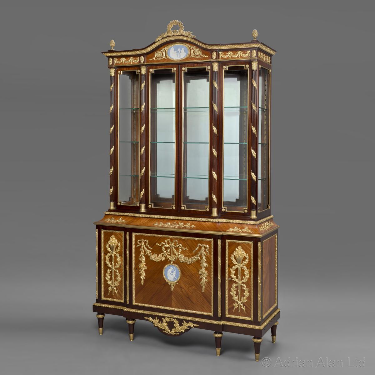A Louis XVI Style Display Cabinet With Wedgwood Porcelain Plaques