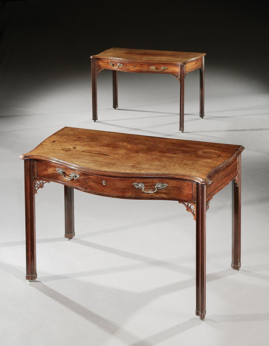 Antique Sidetables "Pair" of Chippendale Period Mahogany Serpentine Side Tables Thomas Chippendale England Circa 1770