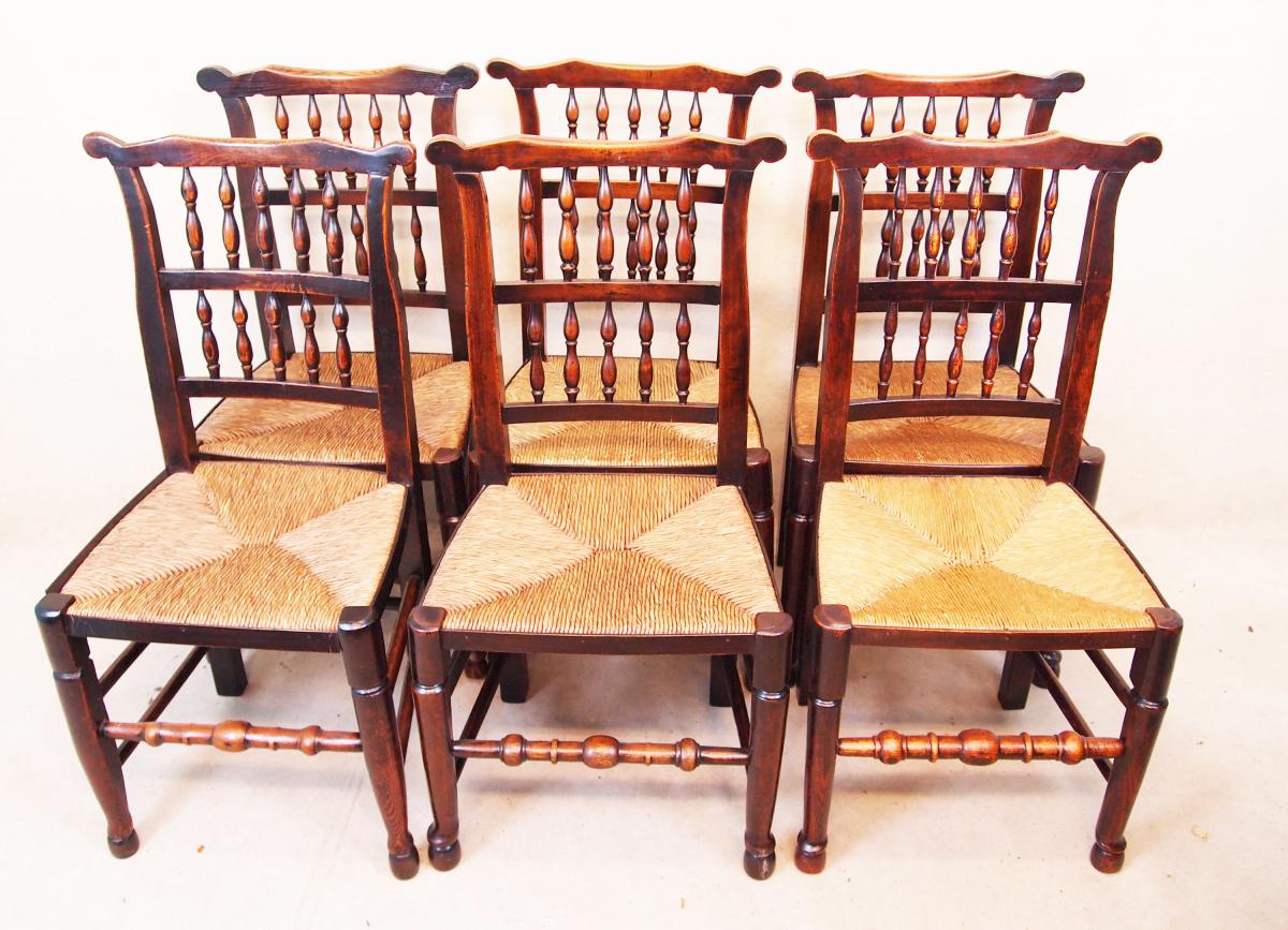 Antique Set Of Eight Spindle Back Dining Chairs