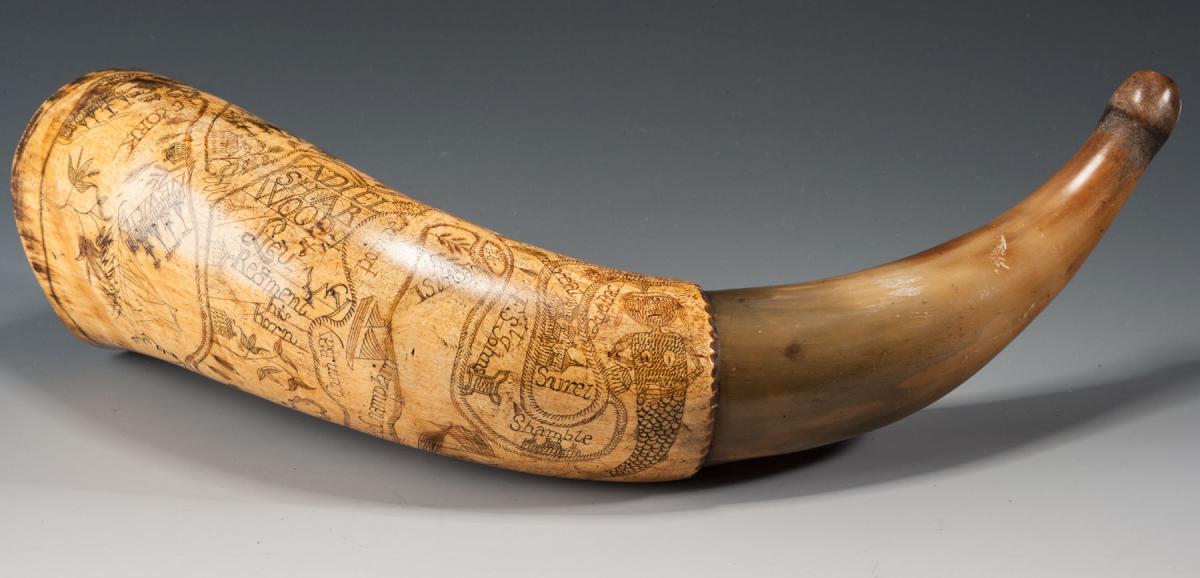 Folk Art Map Powder Horn