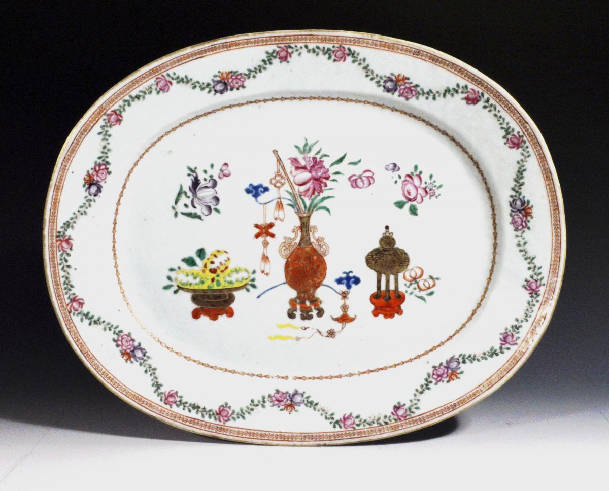 Chinese Export Oval Porcelain Famille Rose Dish, Circa 1765-75.