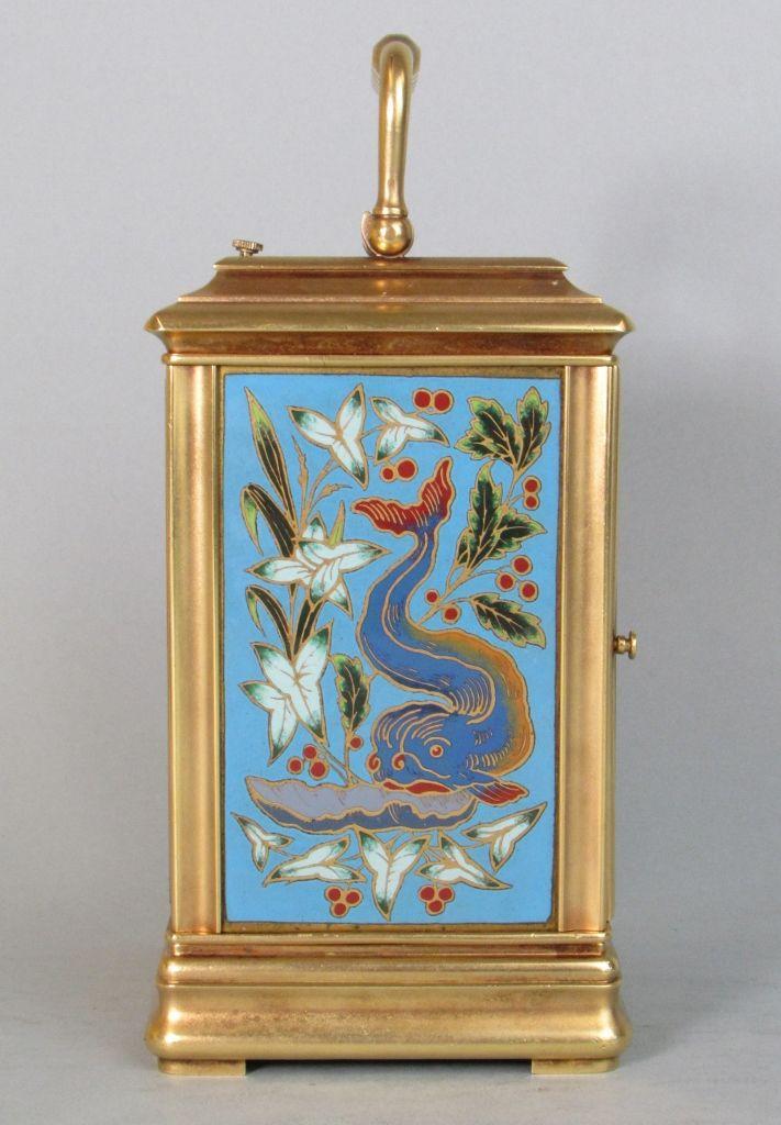  A Cannalée carriage clock with unusual enamelled panels panel 1
