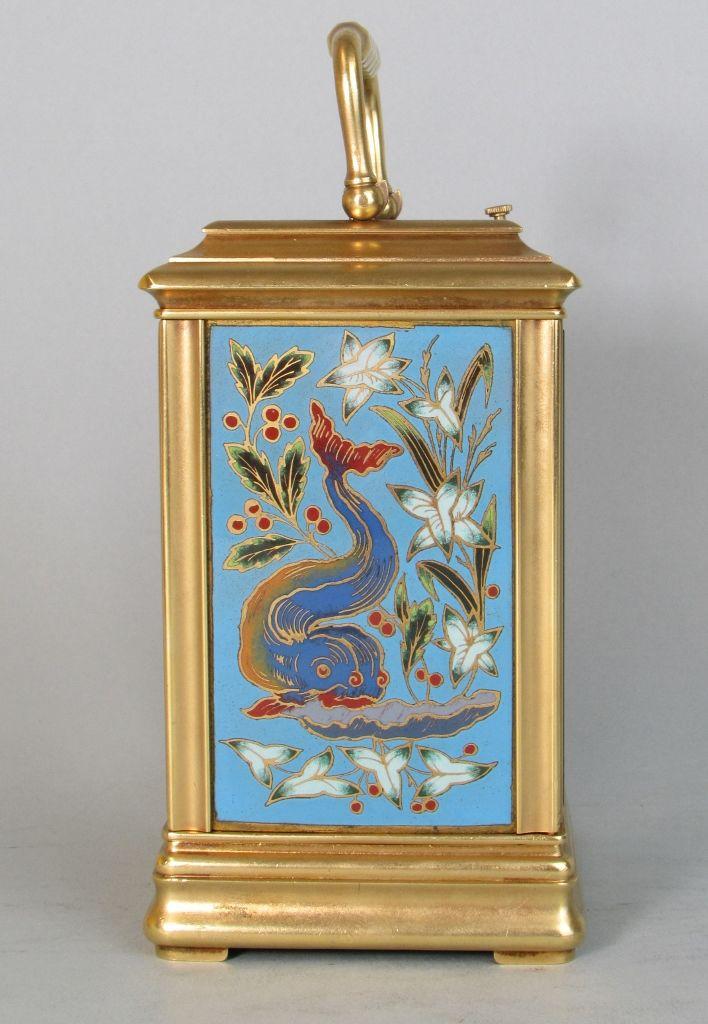  A Cannalée carriage clock with unusual enamelled panels panel 2
