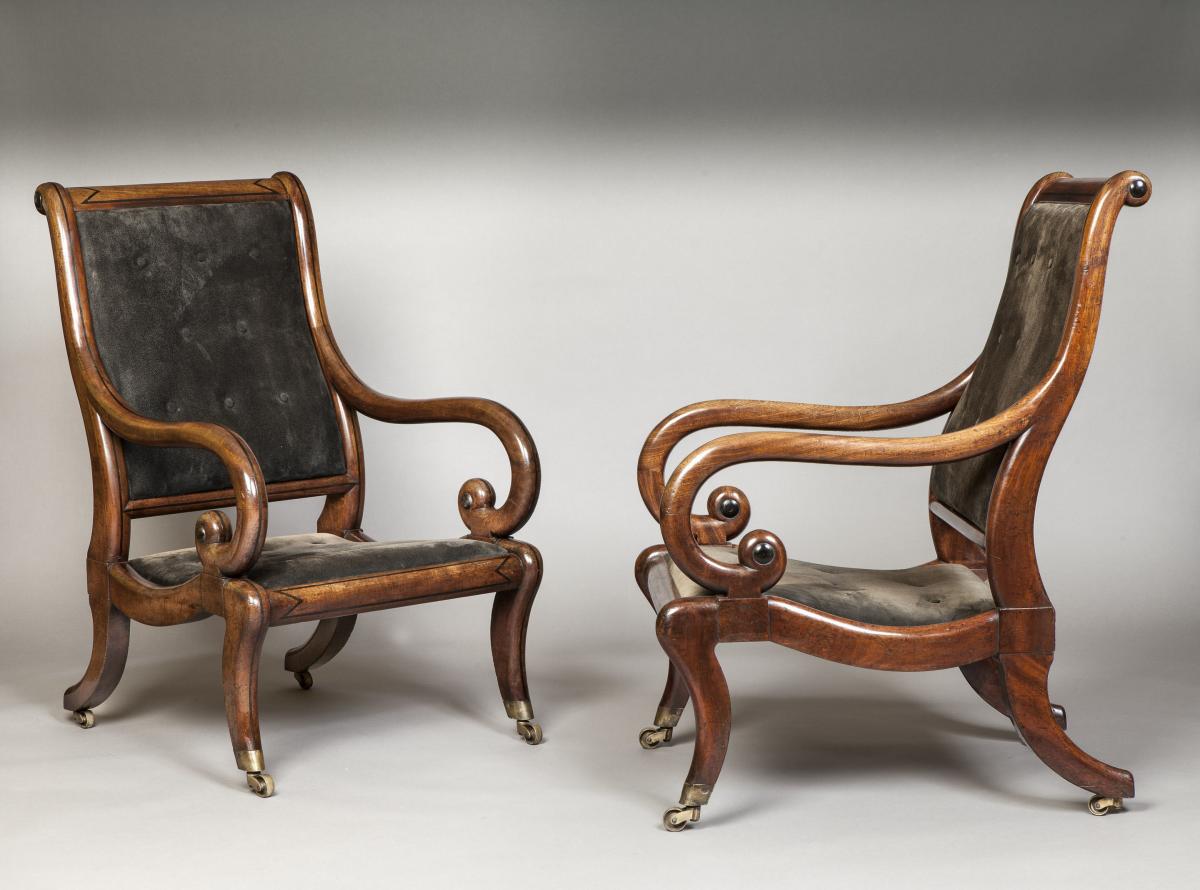 A Pair of Regency Period Mahogany Library Chairs Gillows of Lancaster & London  England Circa 1825