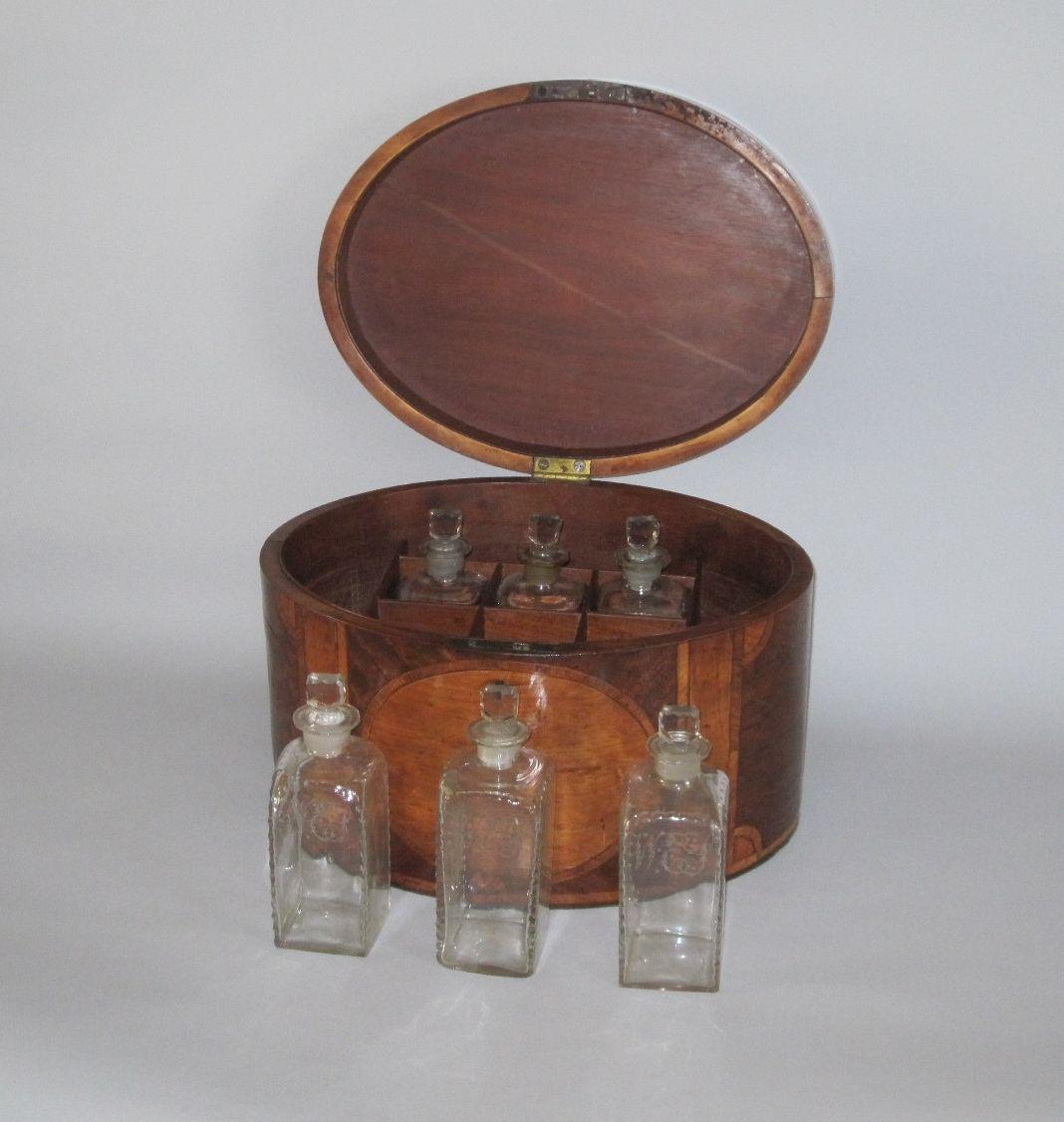 RARE SATINWOOD DECANTER BOX WITH ORIGINAL GLASS DECANTERS. CIRCA 1780