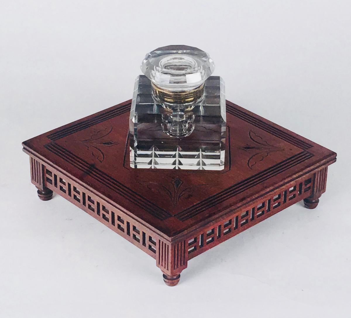 Walnut Aesthetic style desk top inkwell and stand