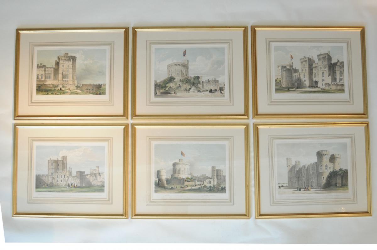 Set Of Six Large Lithographs of Windsor Castle