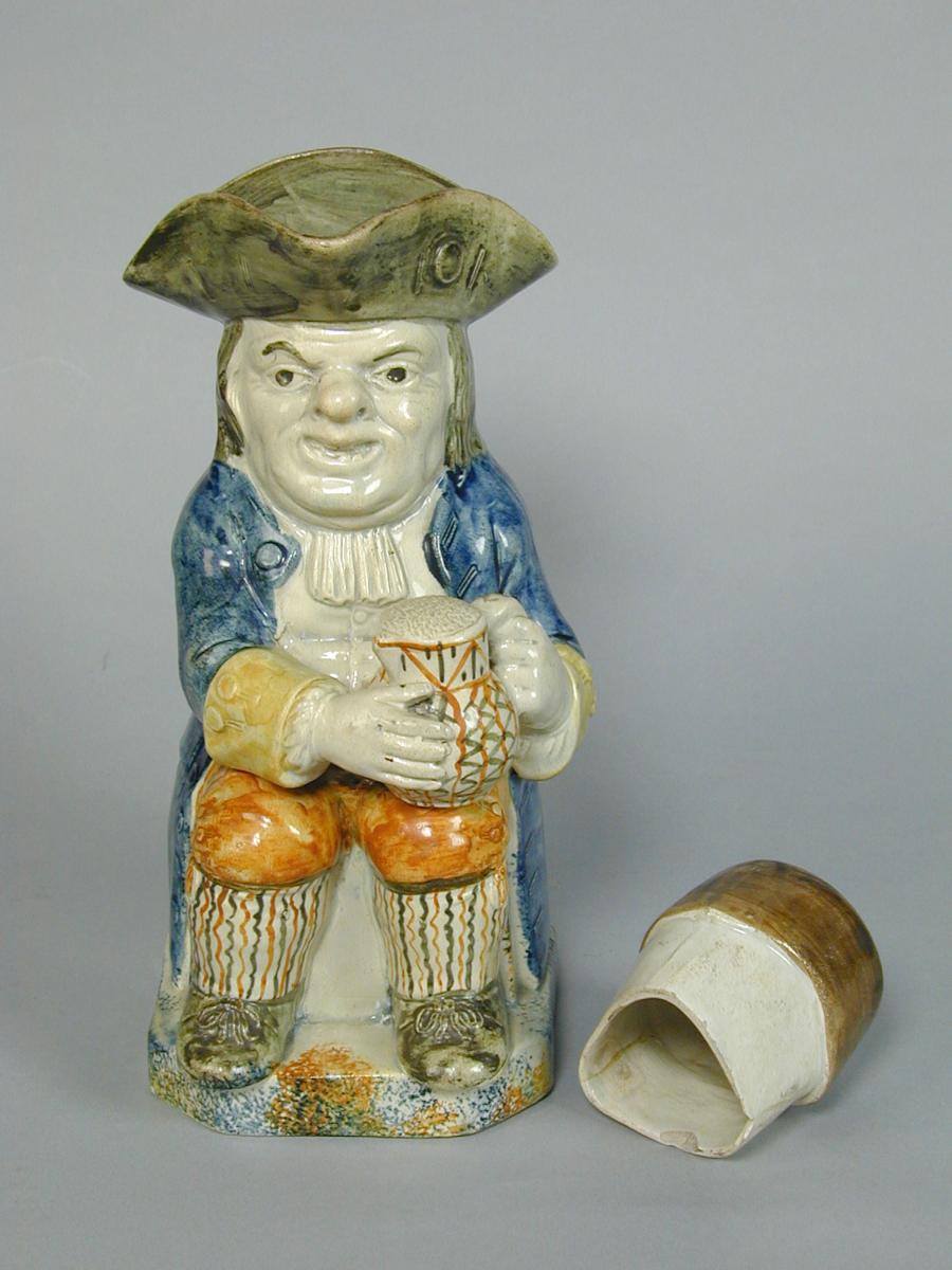 Yorkshire pottery Toby jug and cover, c.1800