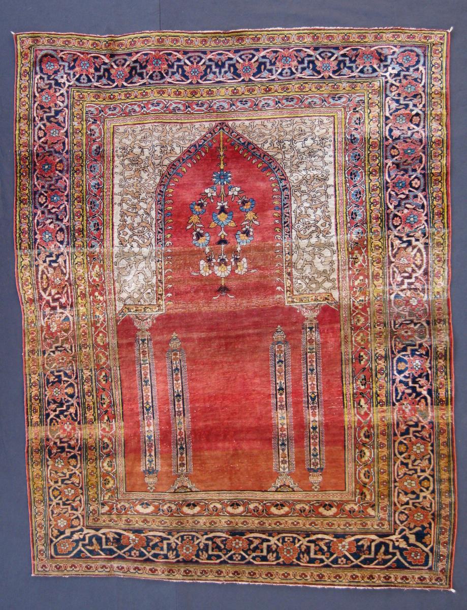 Antique Heriz Silk Prayer Rug