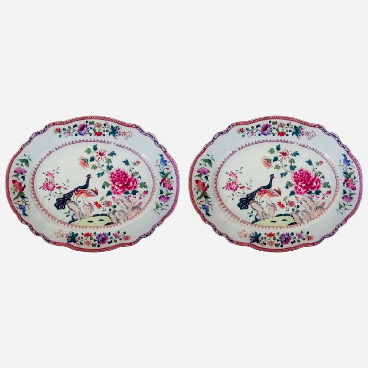 Chinese Export Porcelain Double Peacock Dishes, Circa 1765