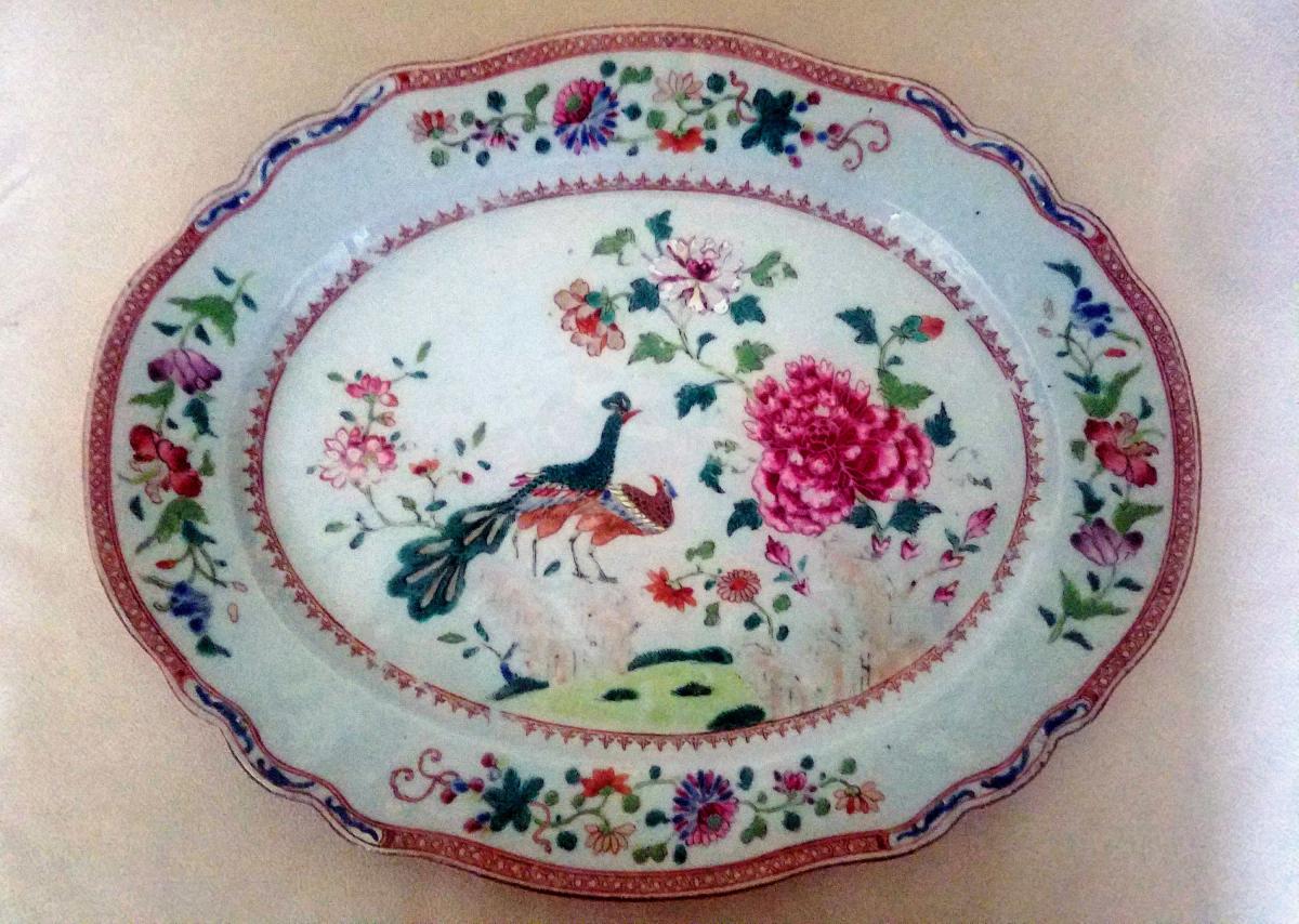 Chinese Export Porcelain Double Peacock Dishes, Circa 1765