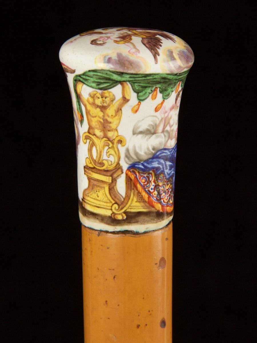 A fine example of a knop-shaped enamel handled cane_c