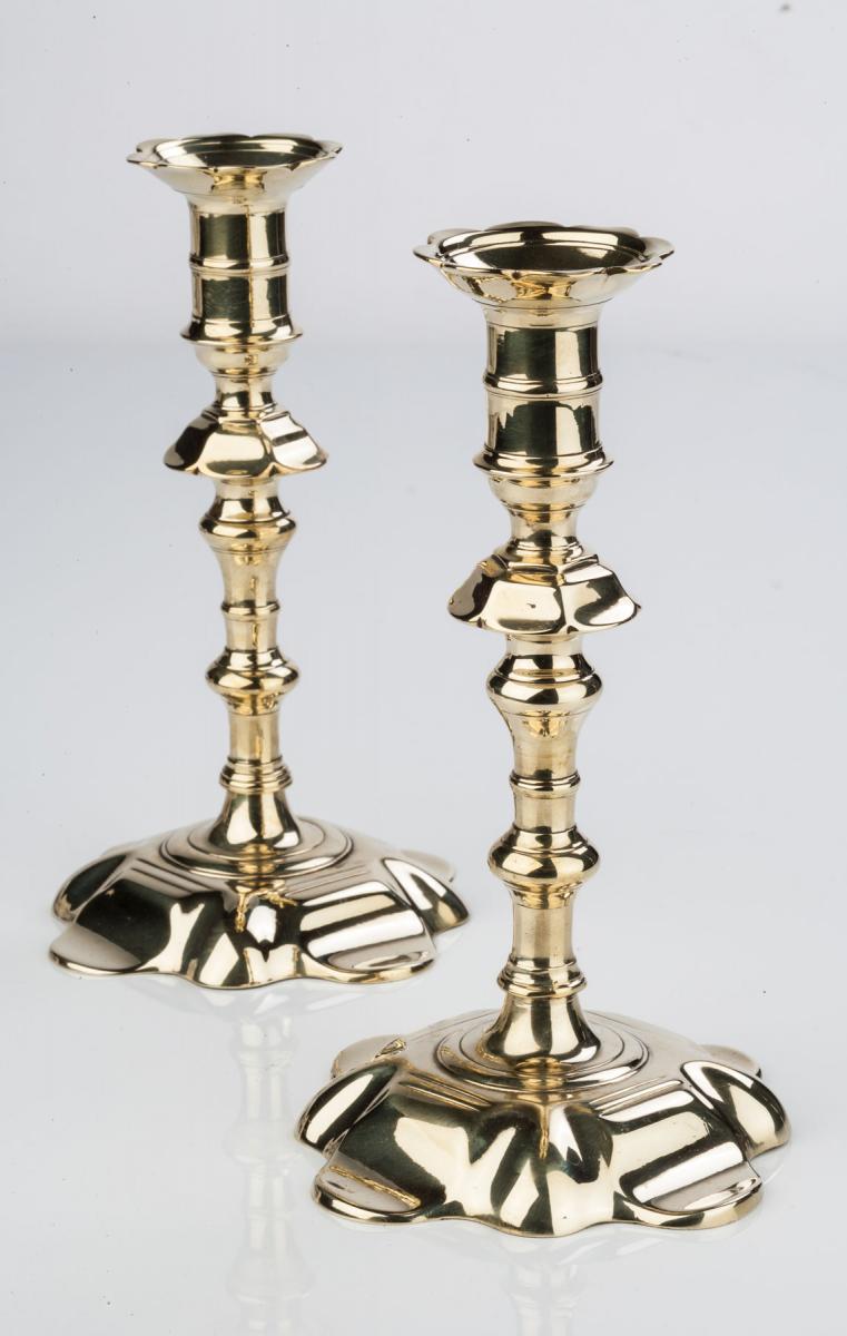 George II petal-based brass candlesticks