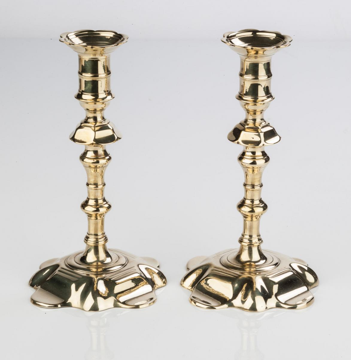 George II petal-based brass candlesticks