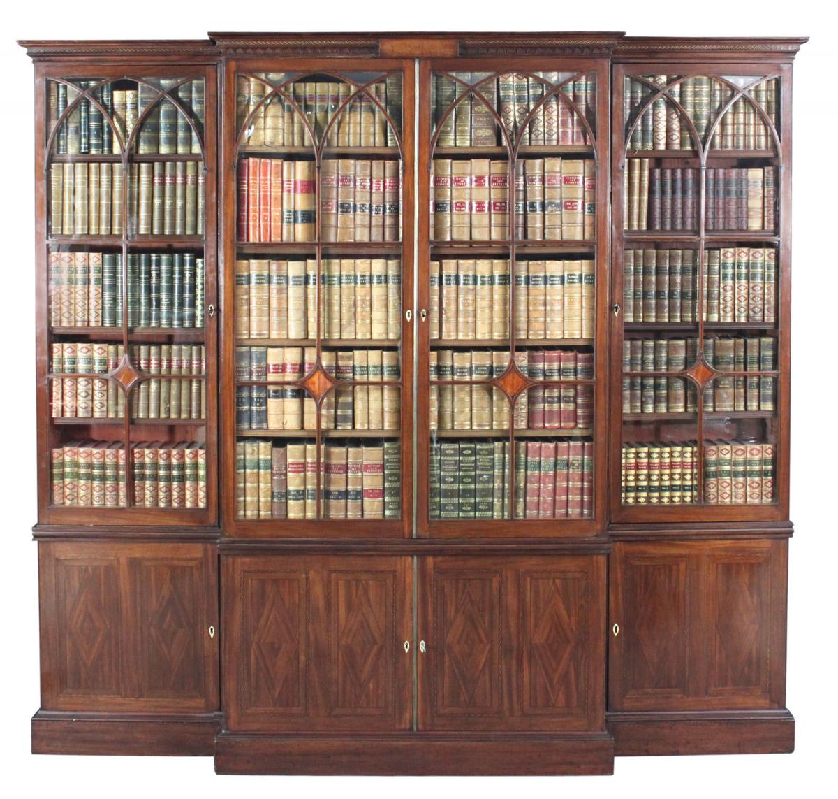 George III Sheraton period mahogany breakfront bookcase