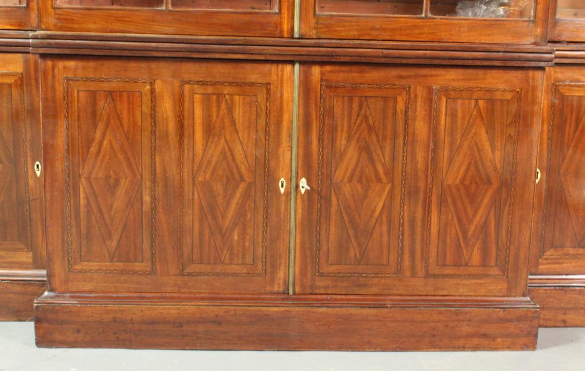 George III Sheraton period mahogany breakfront bookcase