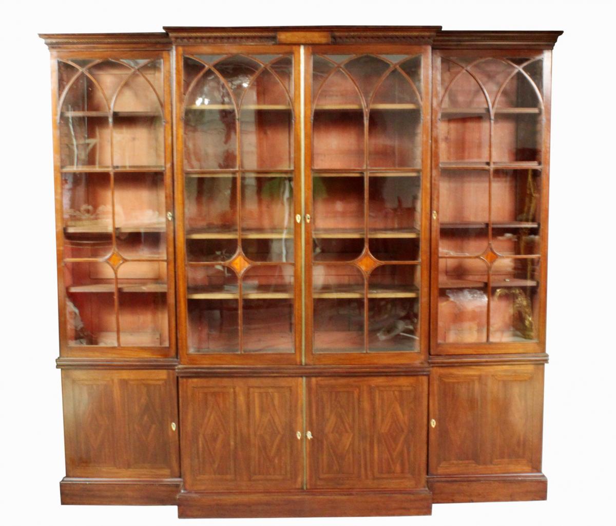 George III Sheraton period mahogany breakfront bookcase