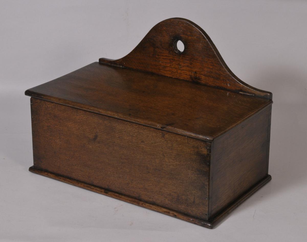 S/3151 Antique 19th Century Oak Lidded Candle Box