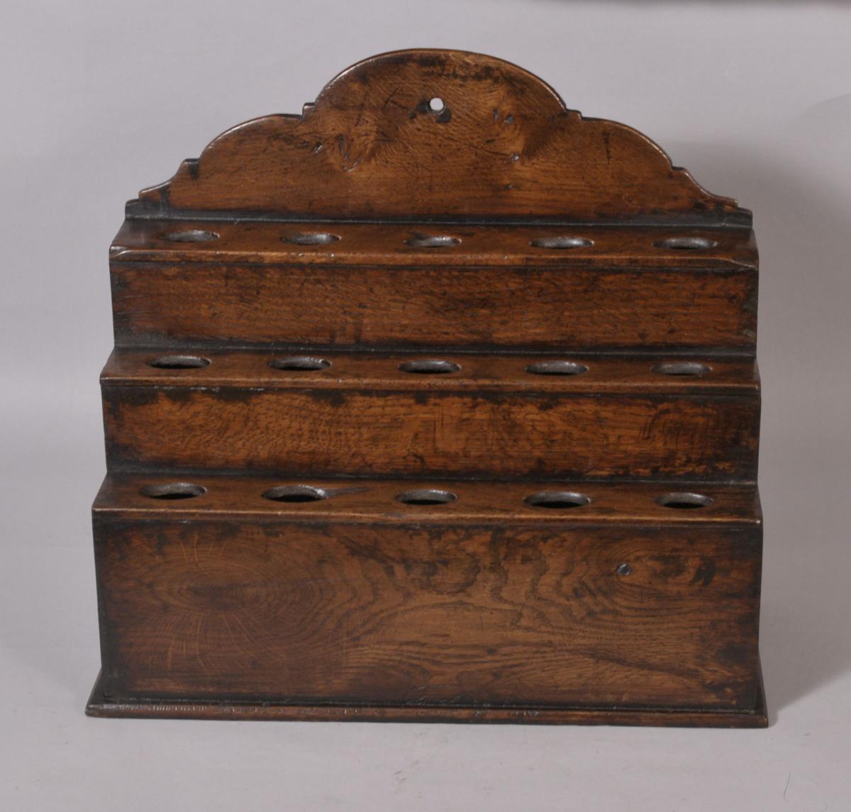 S/3154 Antique 18th Century Oak Spoon Rack