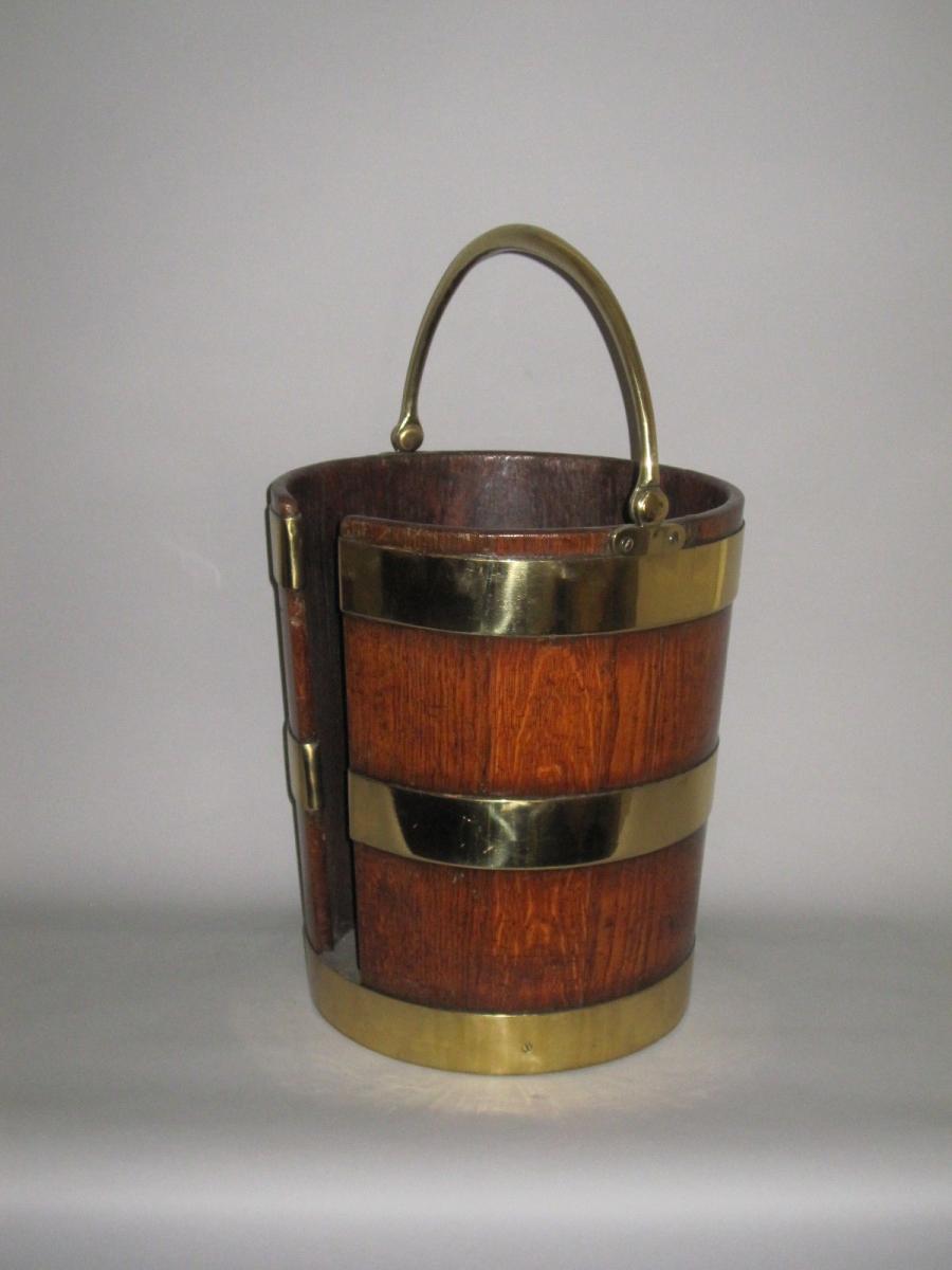 Unusual oak & brass plate bucket, circa 1810
