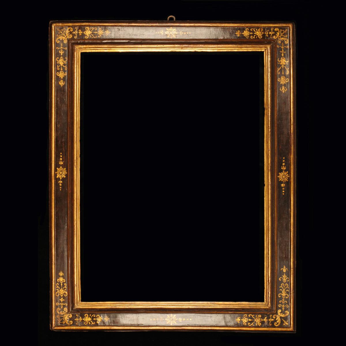 Italian, circa 1600, gilded and painted black/brown cassetta frame