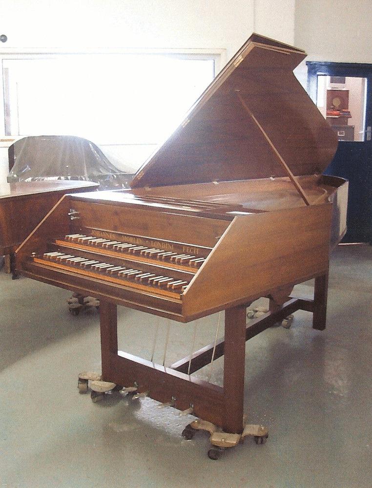 John Morley 5 octave double manual harpsichord walnut c1971