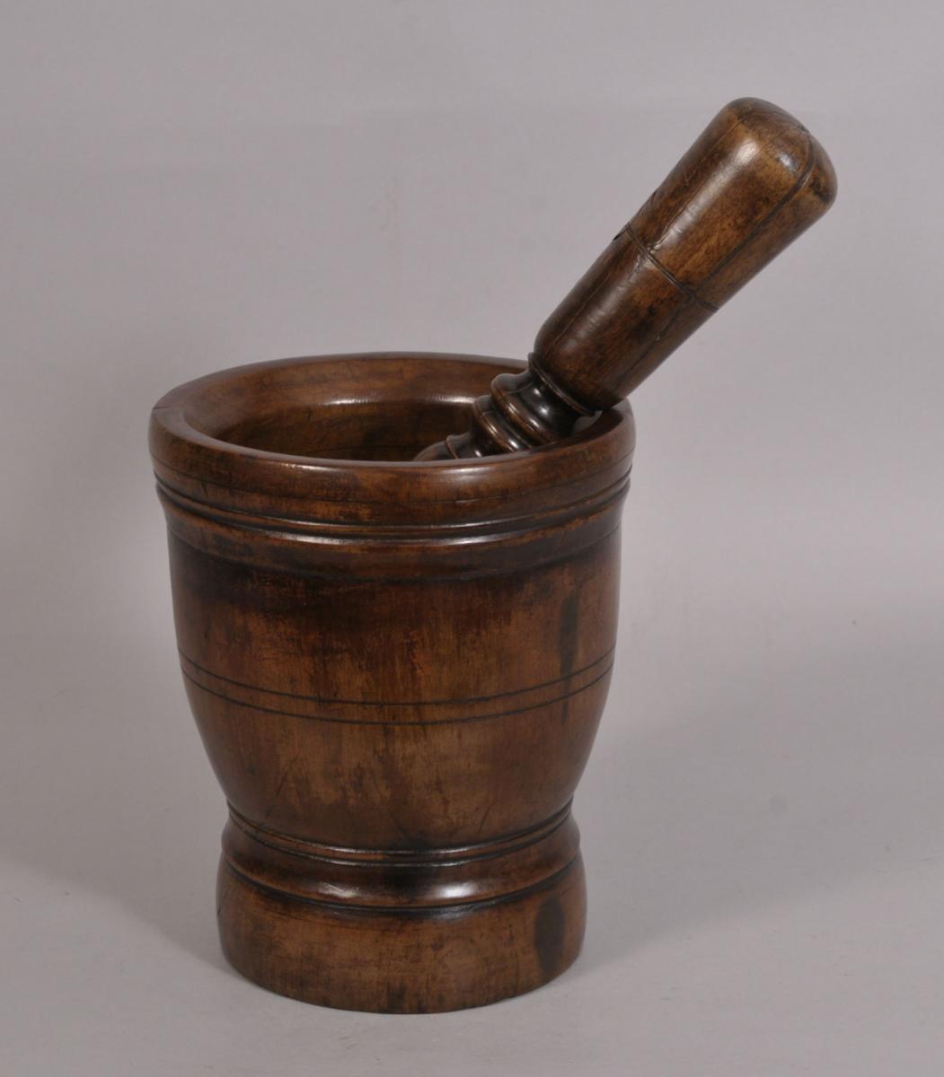 S/3216 Antique Treen 17th Century Fruitwood Pestle and Mortar