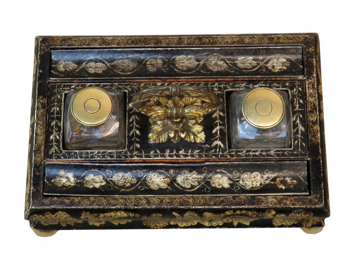 Antique Regency Chinoiserie Decorated Ink Stand