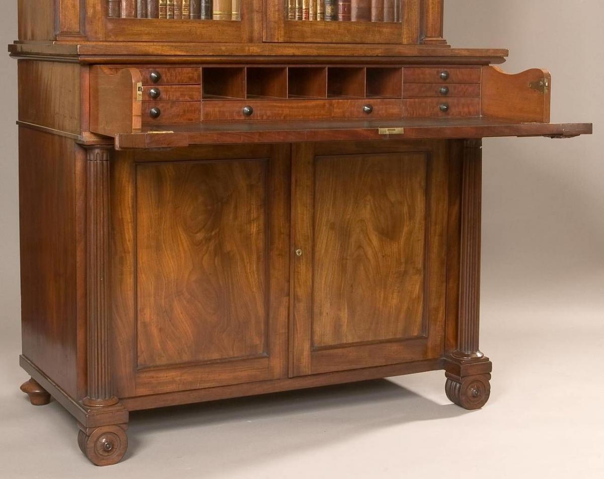 19th Century English Mahogany Writing Bookcase with Cabinet