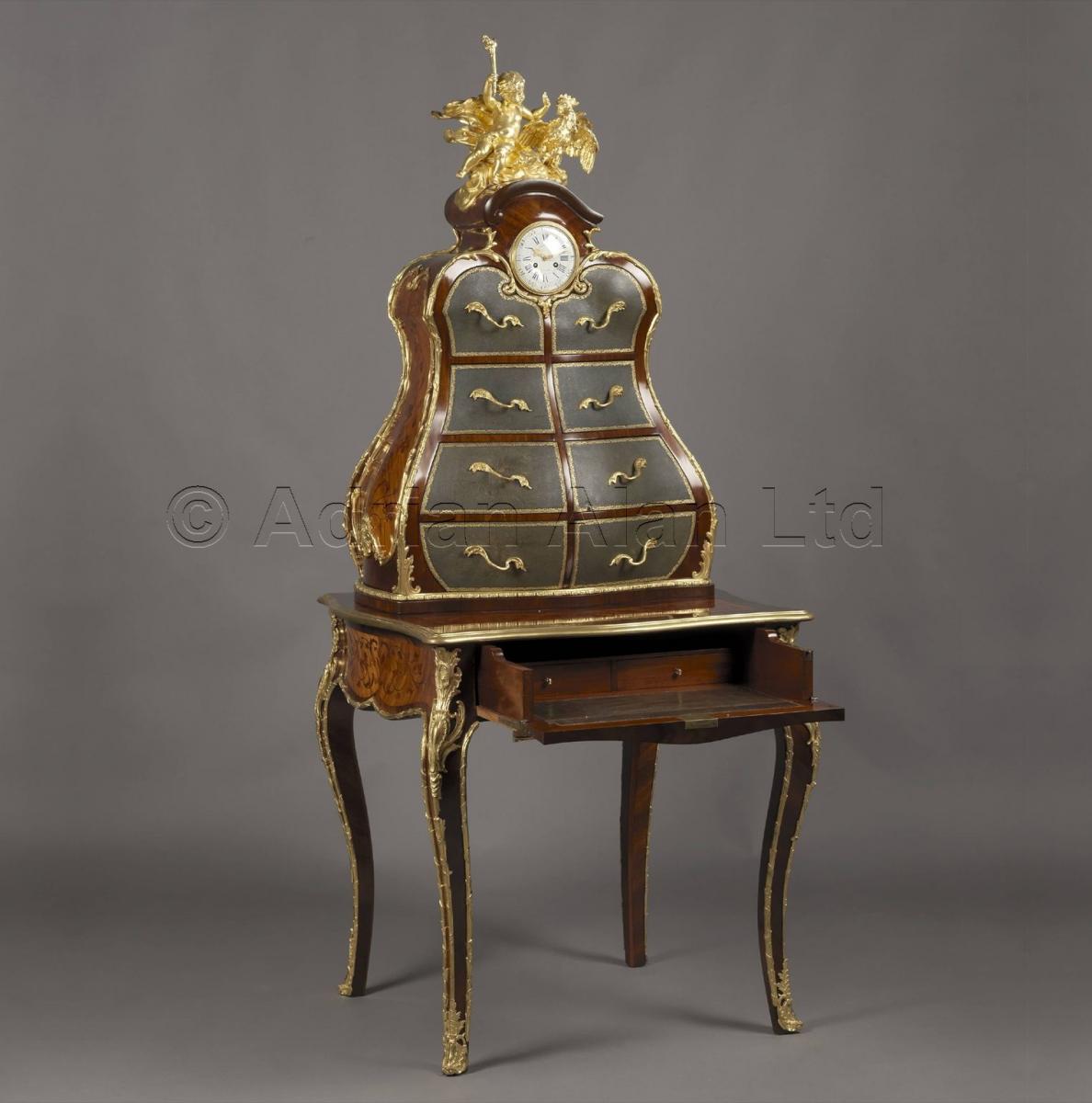 Louis XV Style Kingwood and Marquetry Writing Desk and Cartonnier